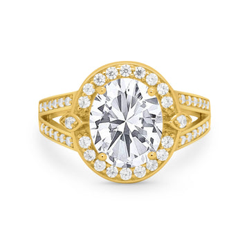 14K Yellow Gold Oval Art Deco Split Shank Bridal Wedding Engagement Ring Simulated CZ Size-7